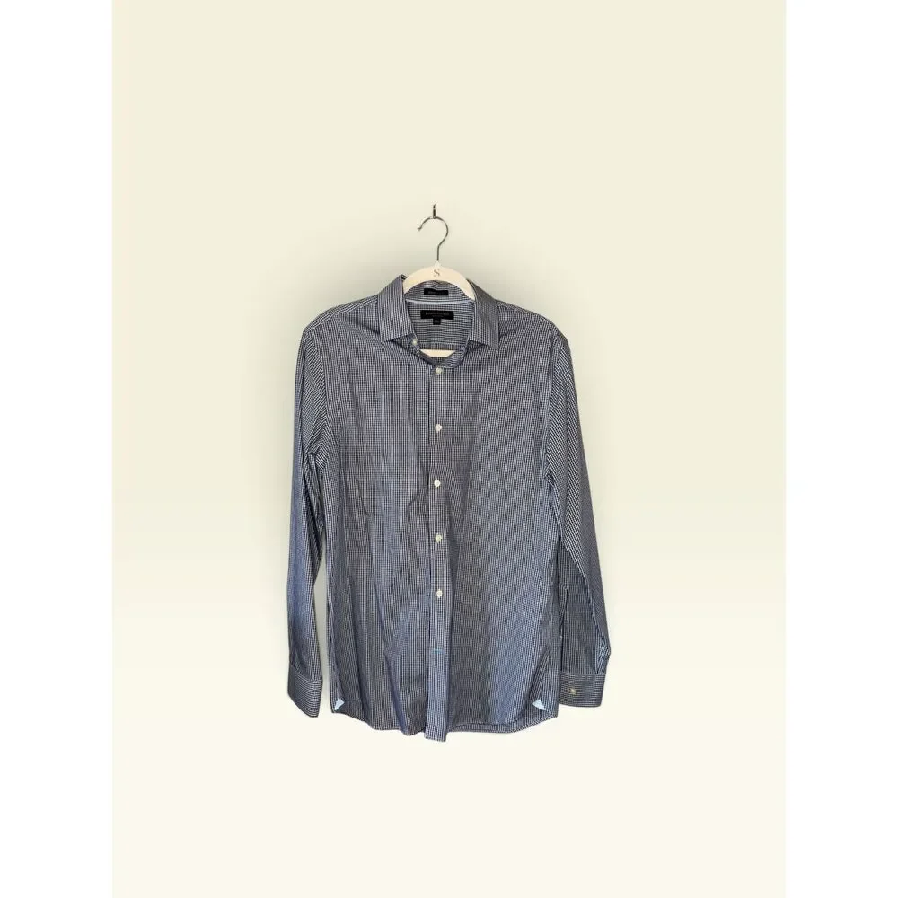 Banana Republic Grant Fit Non-Iron Blue Gingham Dress Shirt M 15-15.5